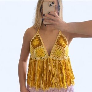 Handmade Crochet Fringe Halter Top | Boho Festival Top